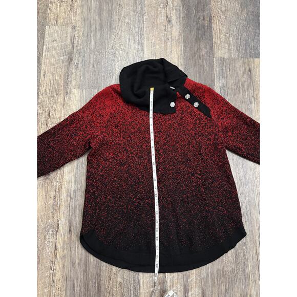 Adrienne Vittadini Red & Black Cowl Neck Sweater Size Medium - Picture 2 of 7